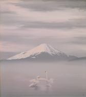 鎮西直秀「瑞兆　白鳥富士図」油彩画