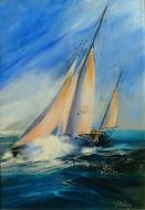 フィールディング「風を受ける帆」油彩画
