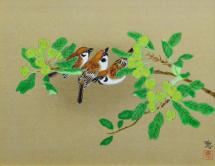堀川えい子「雀の詩」日本画