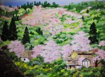 イシヤマ マリオ「里山の春」水彩画