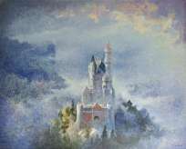 熊本正義「霧の晴れ間(ノイシュバンシュタイン城・ドイツ)」油彩画