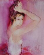 フランク・エル「髪を上げる少女」油彩画