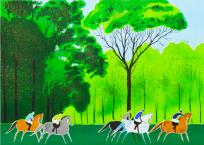 セルジュ・ラシス「五色の馬」リトグラフ