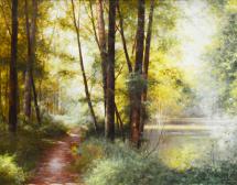 フォルトナト・オルナーギ「川沿いの路」油彩画