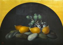 小澤一正「石の上の果実」油彩画