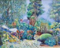 ラフルスキー「華やかな庭園」油彩画　F6号