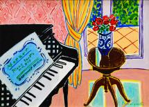 坂口紀良「ピアノのある音楽の部屋」油彩画
