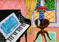 坂口紀良「ピアノのある音楽の部屋」油彩画