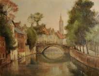 佐々木 壮六「ブルージュの石橋(ベルギー)」油彩画