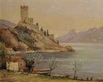佐々木 壮六「ガルダ湖の古城(イタリア)」油彩画