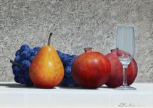 滝沢直次「果物とグラス」油彩画