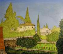 服部 和三郎「フィレンツェ郊外の風景」油彩画