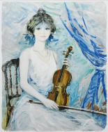 ベルナール・シャロワ「バイオリンを持つ少女」リトグラフ