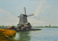 林 朝路「ザーン川風景(オランダ)」油彩画　P8号