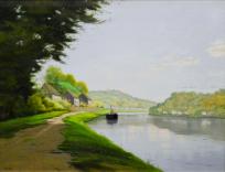 林 朝路「ドナウ川の眺め」油彩画