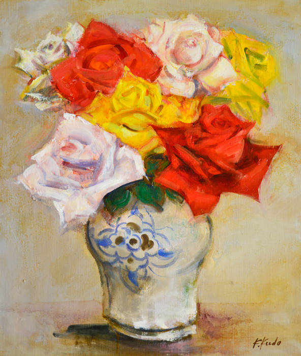 工藤和男「薔薇」油彩画 F10号 | 日本画、油絵、版画などの絵画販売