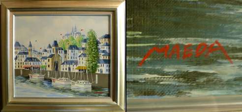 前田忠雄「河畔の風景」油彩画 | 日本画、油絵、版画などの絵画販売