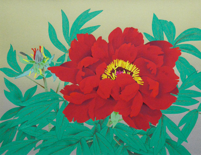 中島千波「牡丹花」シルクスクリーン | 日本画、油絵、版画などの絵画