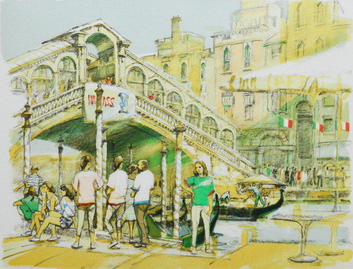 斉藤三郎「リアルト橋」リトグラフ | 日本画、油絵、版画などの絵画